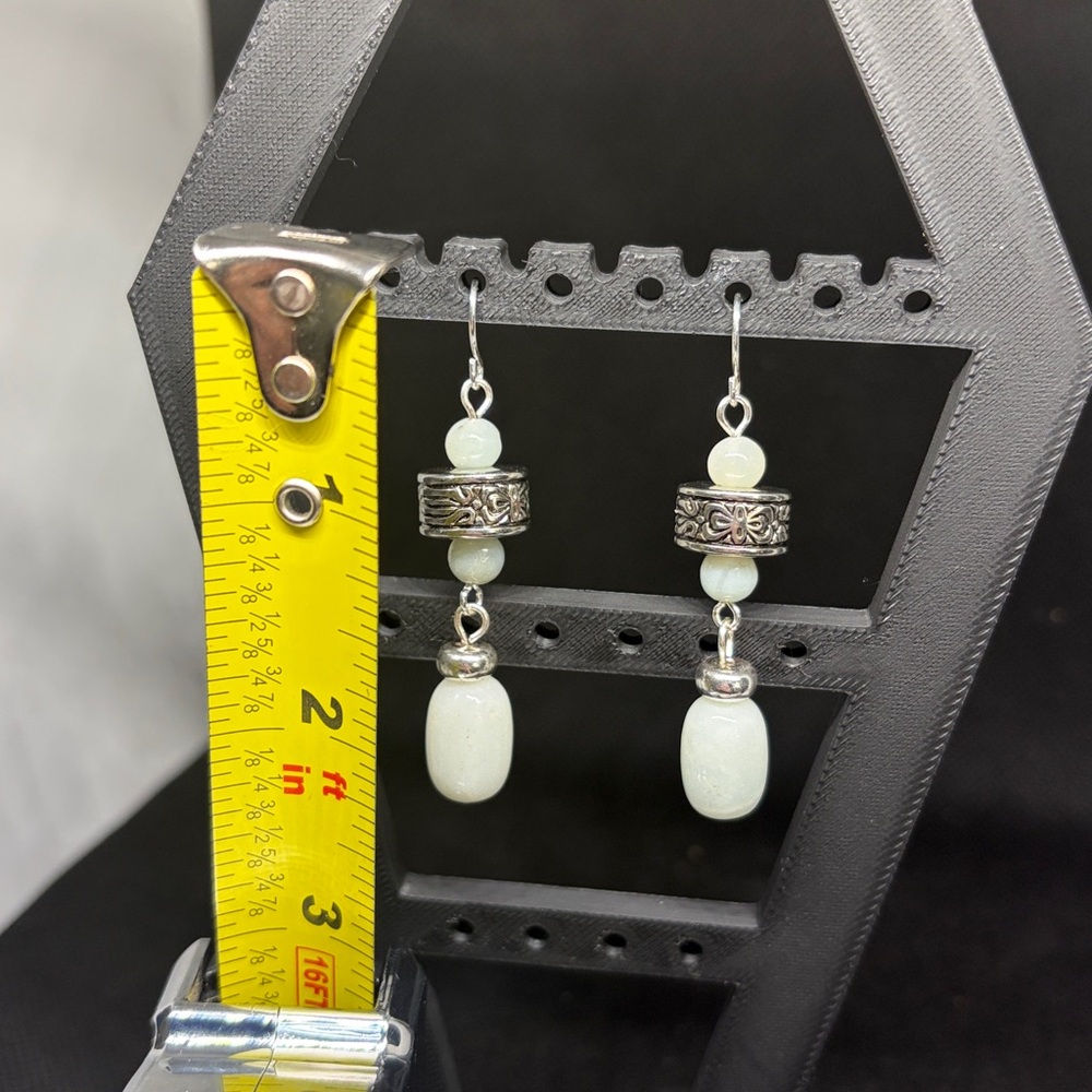 Vintage White Jade Drop Earrings with Marcasite Accents - Picture 5 of 5